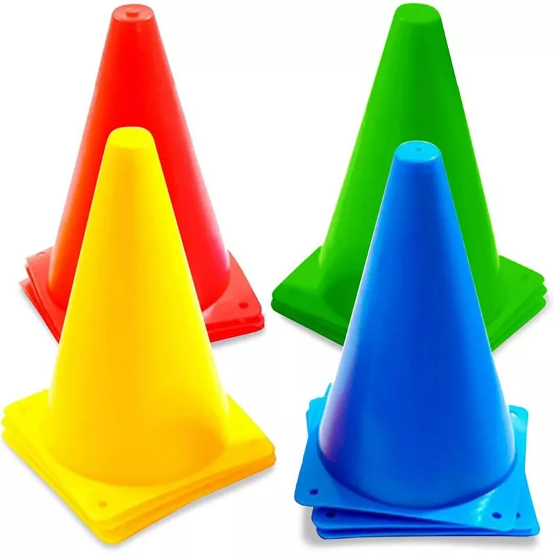 12 conos de tráfico multicolores