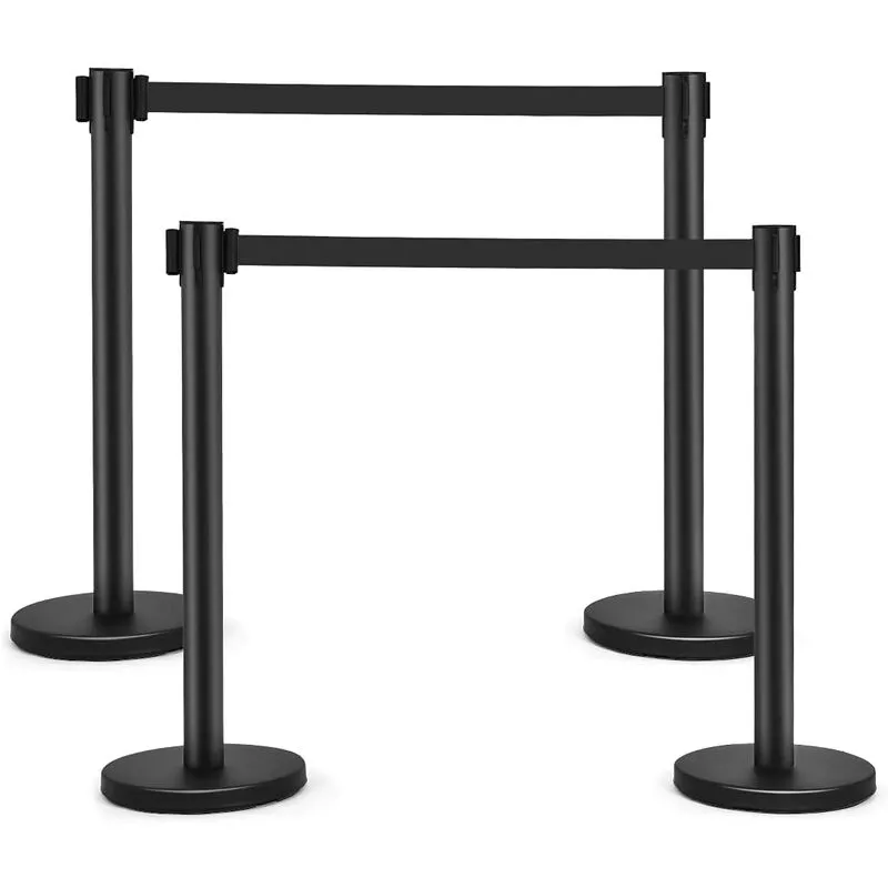 4 Postes con Cinta Retráctil Barrera en Acero Inoxidable para Colas con Cinta Retráctil (Negro) - Costway barato
