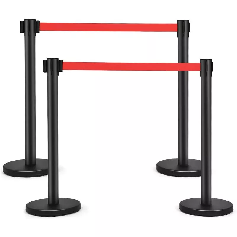 4 Postes con Cinta Retráctil Barrera en Acero Inoxidable para Colas con Cinta Retráctil (rojo) - Costway barato