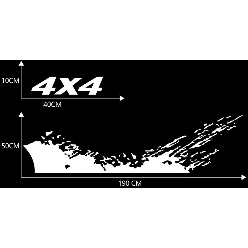 4PCS Pegatinas de coche 4X4 Off Road (40 * 10cm) + Calcomania grafica de montana (190 * 50cm) Pegatina para coche