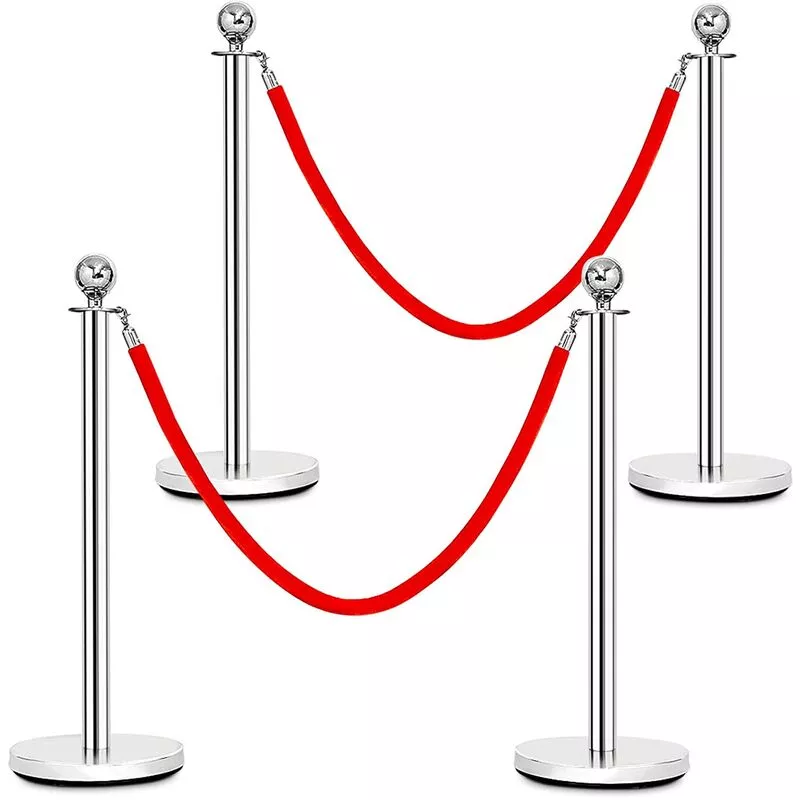 Barrera Soporte Guiar Persona con 4 Pieza Postes y Base / 2 Cuerda de Seguridad Rojo Extraíble para Hotel Aeropuerto Concierto Cine barato