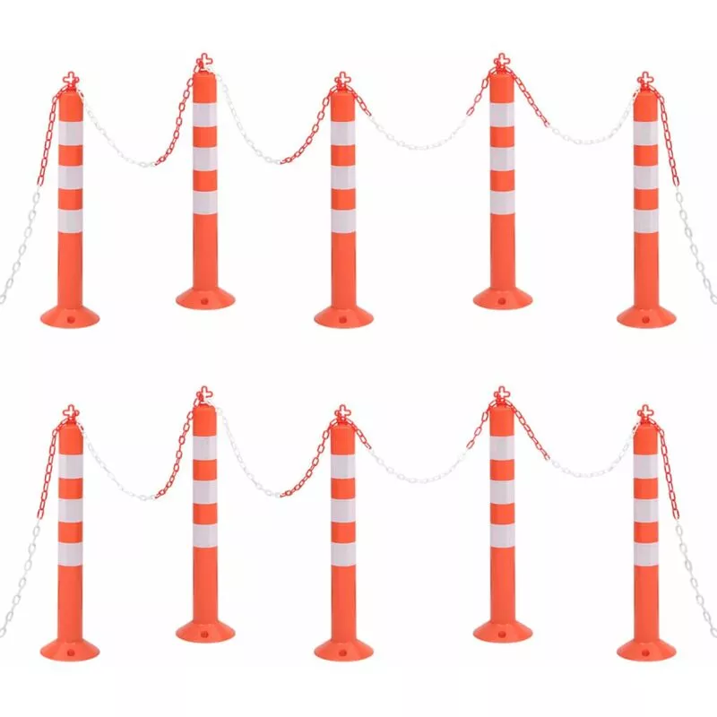 Bolardos De Control De Tráfico 10 Uds Con Cadena Pe 75 Cm En Oferta Bolardos De Control De Tráfico 10 Uds Con Cadena Pe 75 Cm Barato