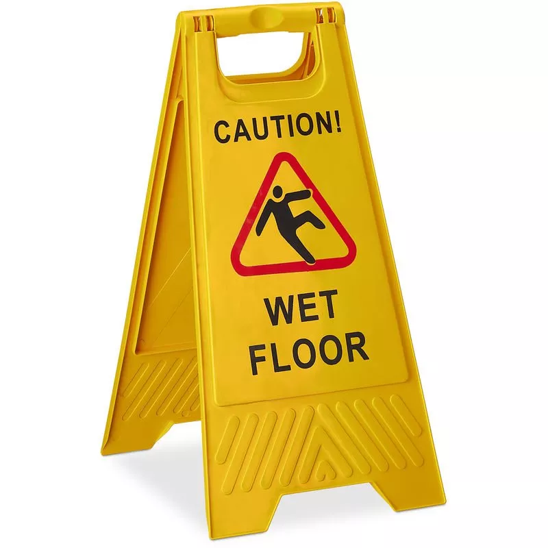 Cartel Suelo Mojado En Inglés, Caution Wet Floor, Señal Pavimento Resbaladizo, 2 Caras, 1 Ud., Pp, Amarillo - Relaxdays En Oferta Cartel Suelo Mojado En Inglés