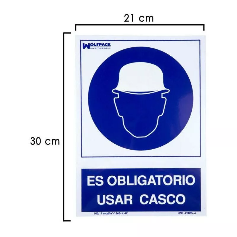 Cartel obligatorio usar casco 30x21 cm. barato
