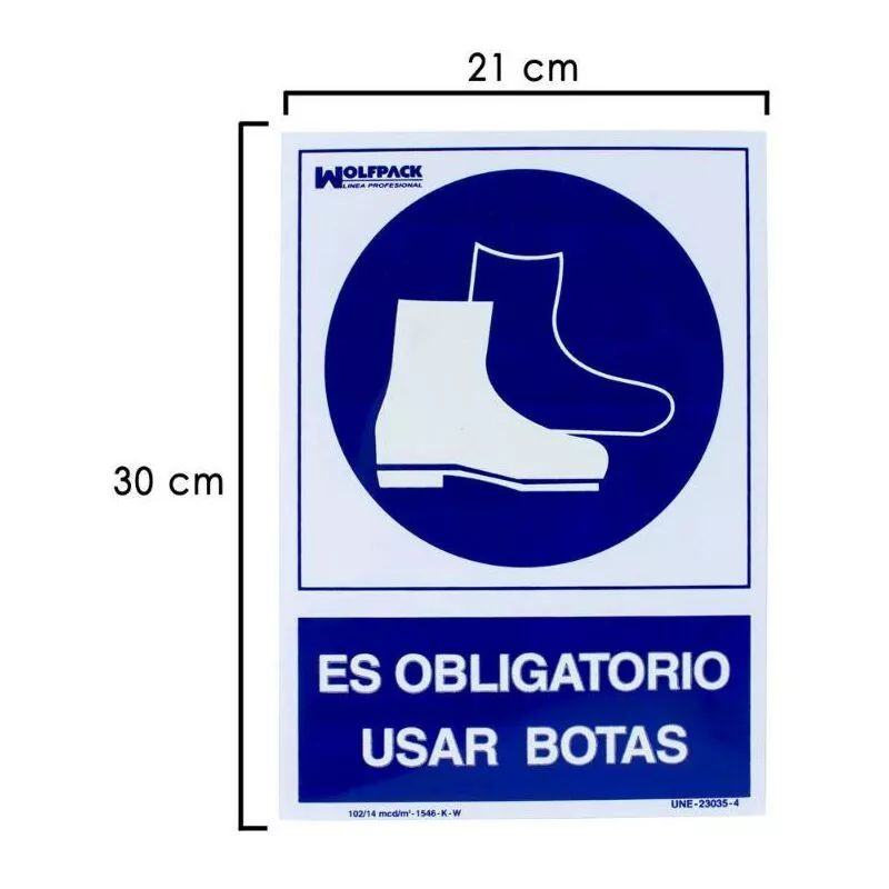 Cartel obligatorio uso de botas 30x21 cm. barato