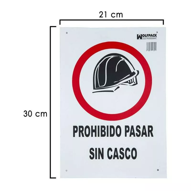 Cartel prohibido pasar sin casco 30x21 cm. barato