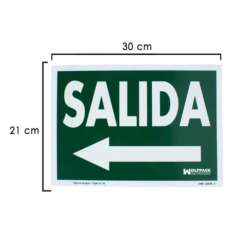 Cartel / señal fluorescente salida a izquierda 21x30 cm. barato