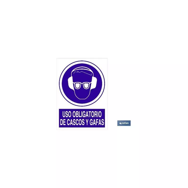 Cofan - PLIMPO señal poliestireno 148x105mm uso obligatorio de cascos y gafas barato