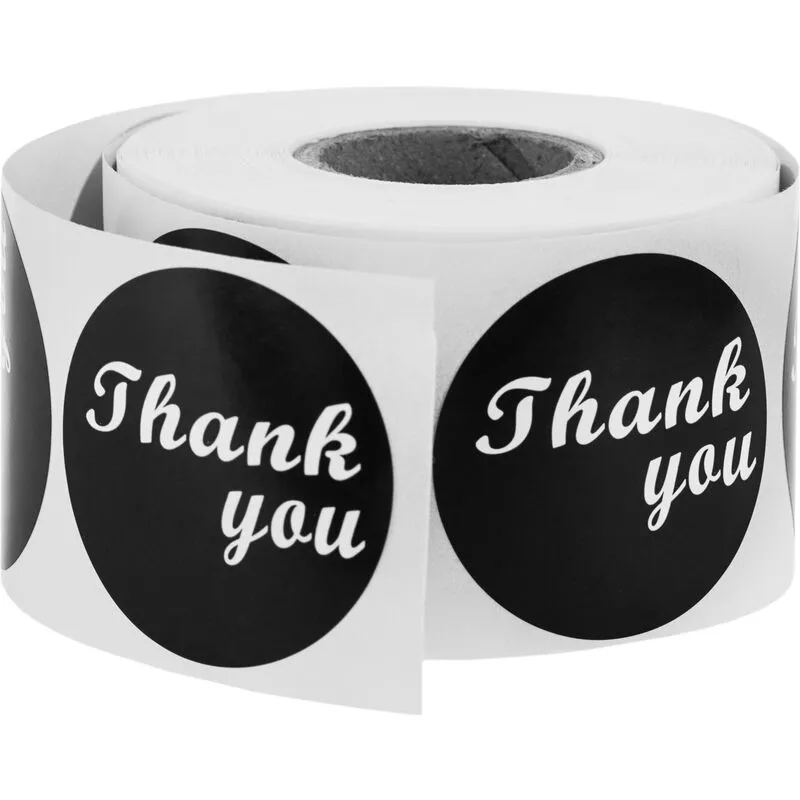 Etiqueta adhesiva redonda de 38 mm color negro 'Thank You' - Primematik barato