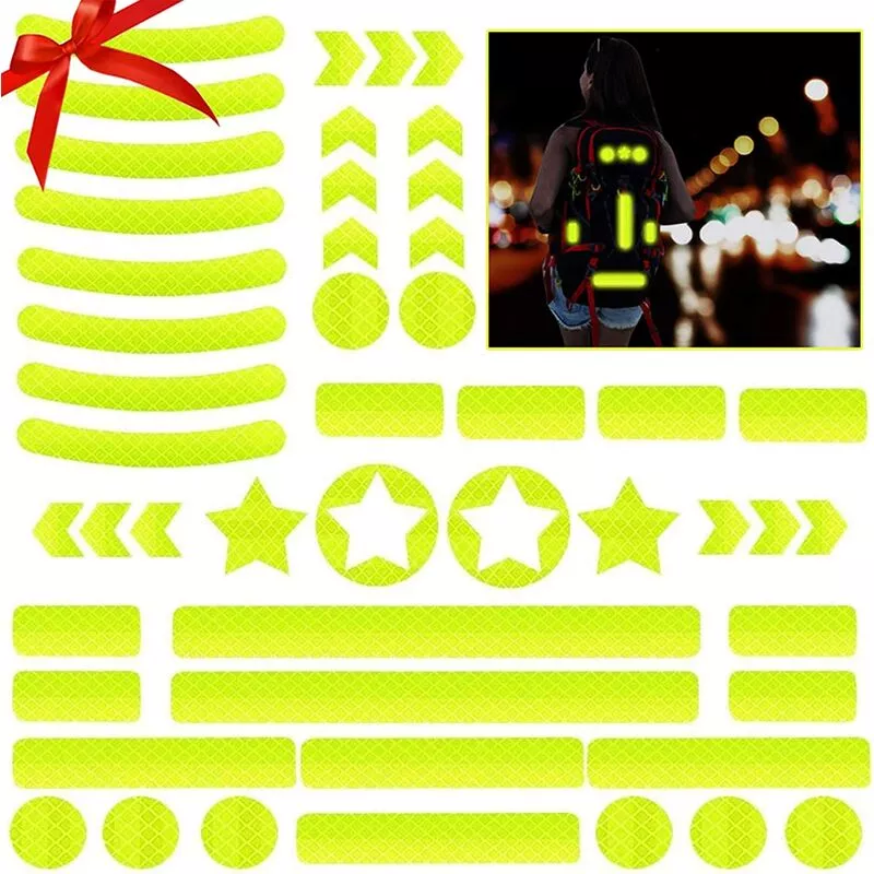 Juego De Películas Reflectantes Autoadhesivas Reflectantes De 42 Piezas Para Marcar De Seguridad Cochecitos, Bicicletas, Cascos Con Pegatinas En Oferta Juego De Películas Reflectantes Autoadhesivas Reflectantes De 42 Piezas Para Marcar De Seguridad Cochecitos