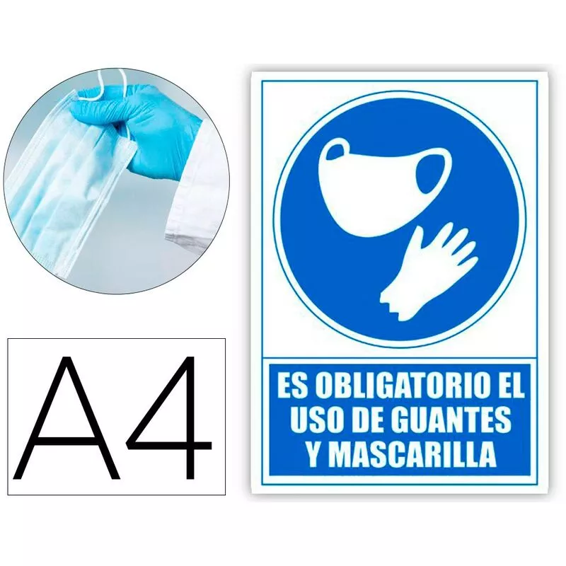 Pictograma archivo 2000 obligatorio el uso de guantes y mascarilla pvc color azul 210x297 mm barato