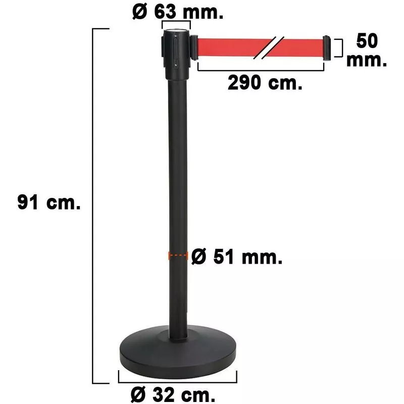 Poste Separador Cinta Extensible 3 Metros. Ø Base 32 Cm. Ø Tubo 5,1 Cm. Altura 91 Cm. En Oferta Poste Separador Cinta Extensible 3 Metros. Ø Base 32 Cm. Ø Tubo 5