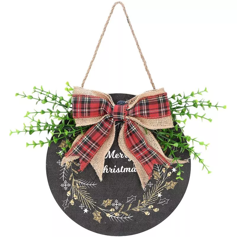 Puerta de bienvenida Colgante Placa de puerta de madera Patrón de impresión de guirnalda con lazo colgante Cordón Puerta rústica Decoración de la barato