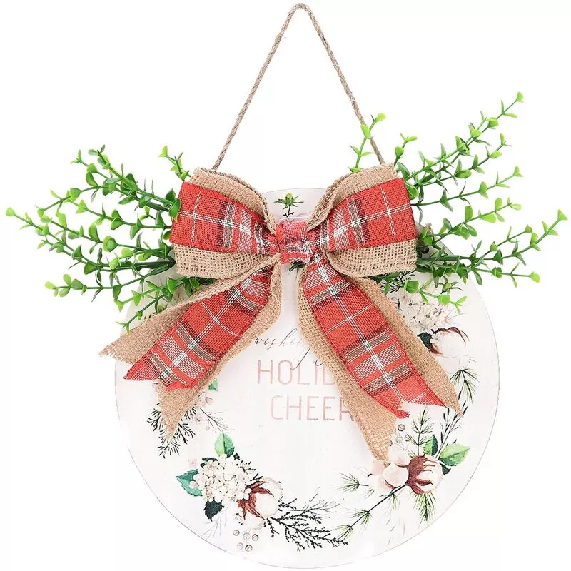 Puerta de bienvenida Colgante Placa de puerta de madera Patrón de impresión de guirnalda con lazo colgante Cordón Puerta rústica Decoración de la barato