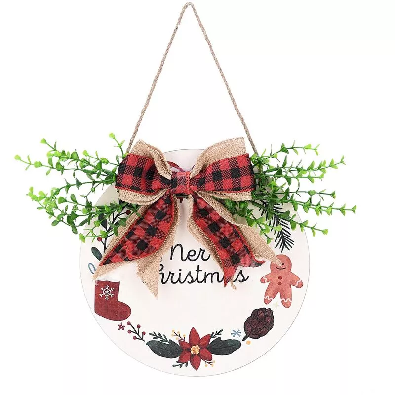 Puerta de bienvenida Colgante Placa de puerta de madera Patrón de impresión de guirnalda con lazo colgante Cordón Puerta rústica Decoración de la barato