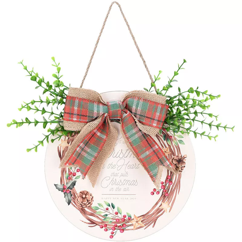 Puerta de bienvenida Colgante Placa de puerta de madera Patrón de impresión de guirnalda con lazo colgante Cordón Puerta rústica Decoración de la barato