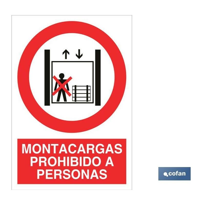 Señal Prohibido Pictograma Y Texto - Montacargas Prohibido A Personas | 210X148 - Pegatina Adhesiva Barato