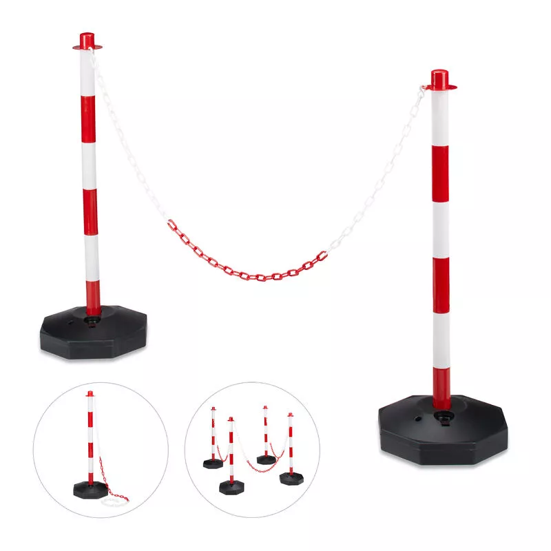 Set 2 Bolardos, Aprox. 82X28X28 Cm, Poste Plástico Cadena, Apoyo Estable Llenable Agua Y Arena, Rojo Y Blanco - Relaxdays En Oferta Set 2 Bolardos
