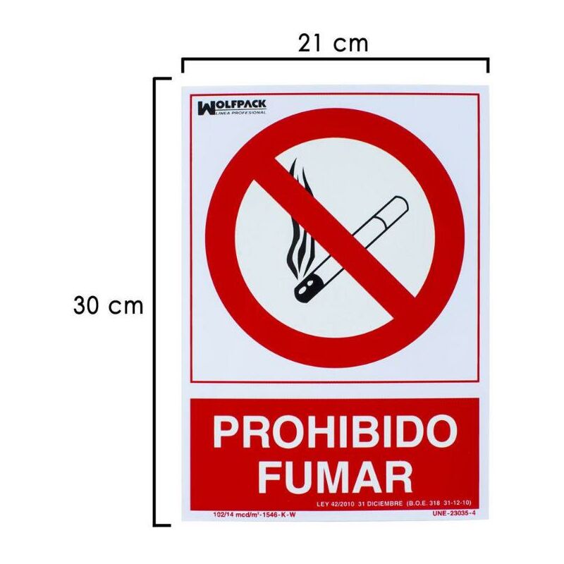 Wolfpack Linea Profesional - Cartel Prohibido Fumar 30X21 Cm. Barato
