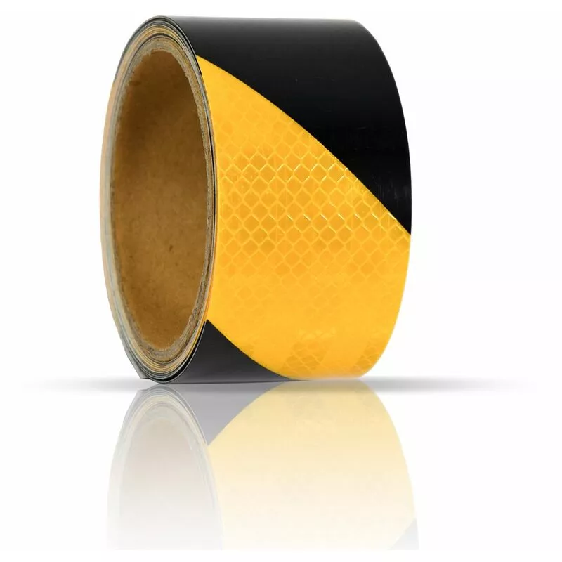 cinta adhesiva reflectante de seguridad laboral vial retrorreflector a rayas negras amarillas rollo reflector autoadhesivo 5cmx3m Negro Amarillo barato